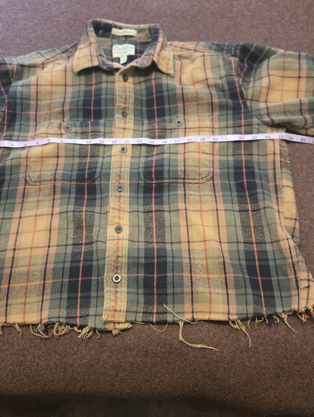 Vintage 90s Cabela's Logger Flannel Shacket Size Large Raw Hem Small Hole